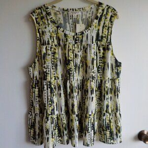 Studio JPR Blouse Top - NWT - Size XL - Sleeveless Ruffle - Black/yellow/white